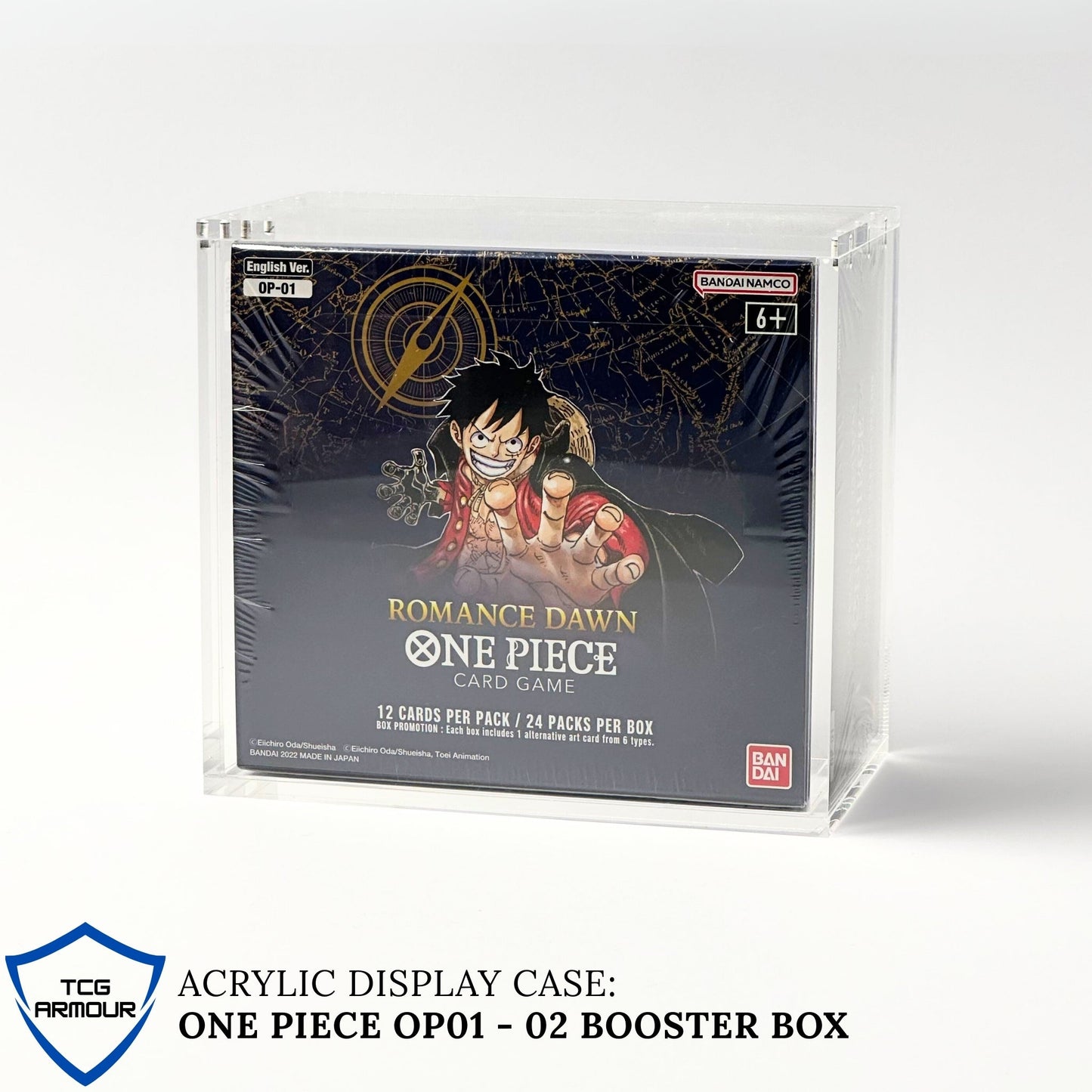 One Piece Slim Fit English OP01 (Blue Bottom) & OP02 Booster Box Acrylic Case With Magnetic Lid - Booster Box Acrylic Case - TCG Armour - ENG-OP1BB