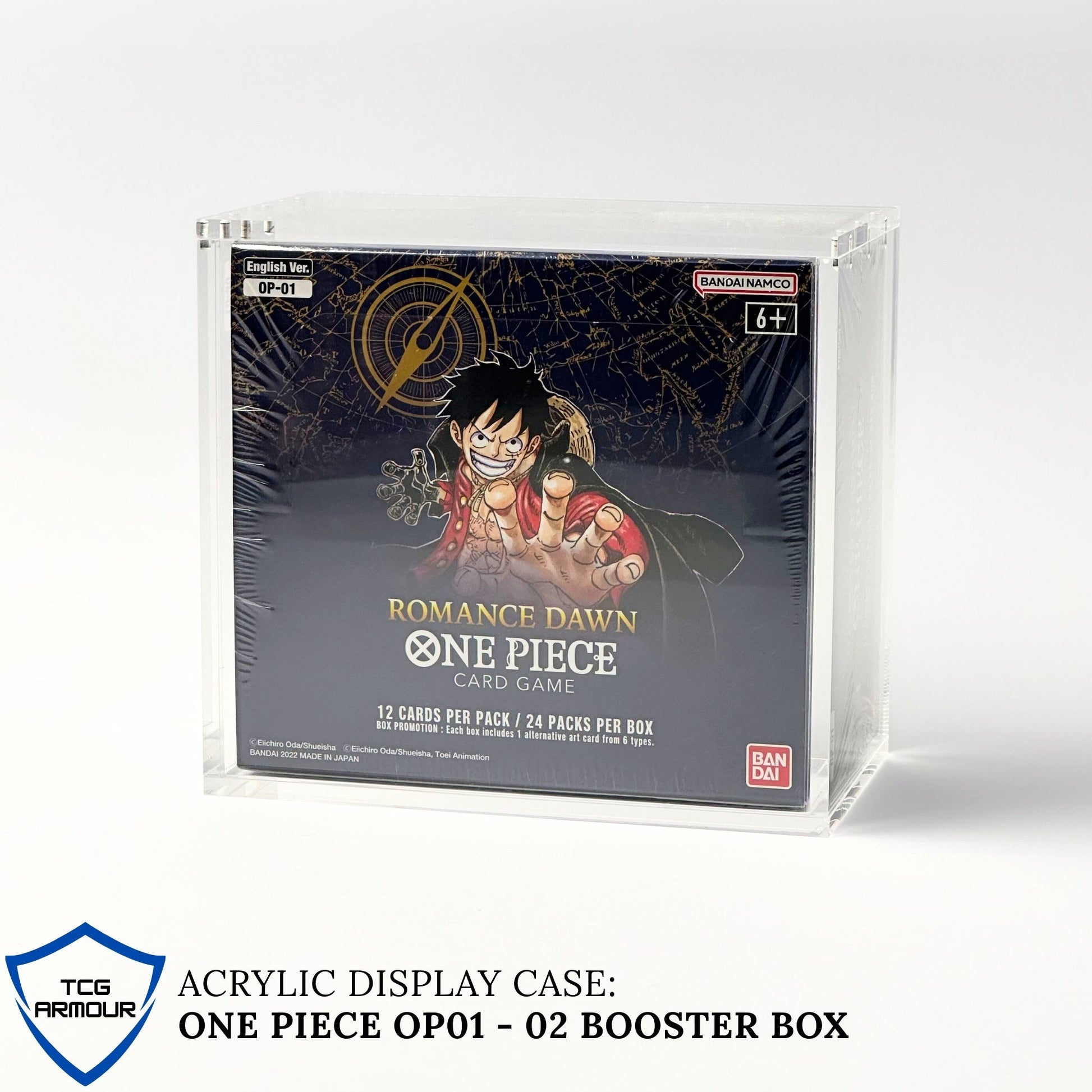 One Piece Slim Fit English OP01 (Blue Bottom) & OP02 Booster Box Acrylic Case With Magnetic Lid - Booster Box Acrylic Case - TCG Armour - ENG-OP1BB